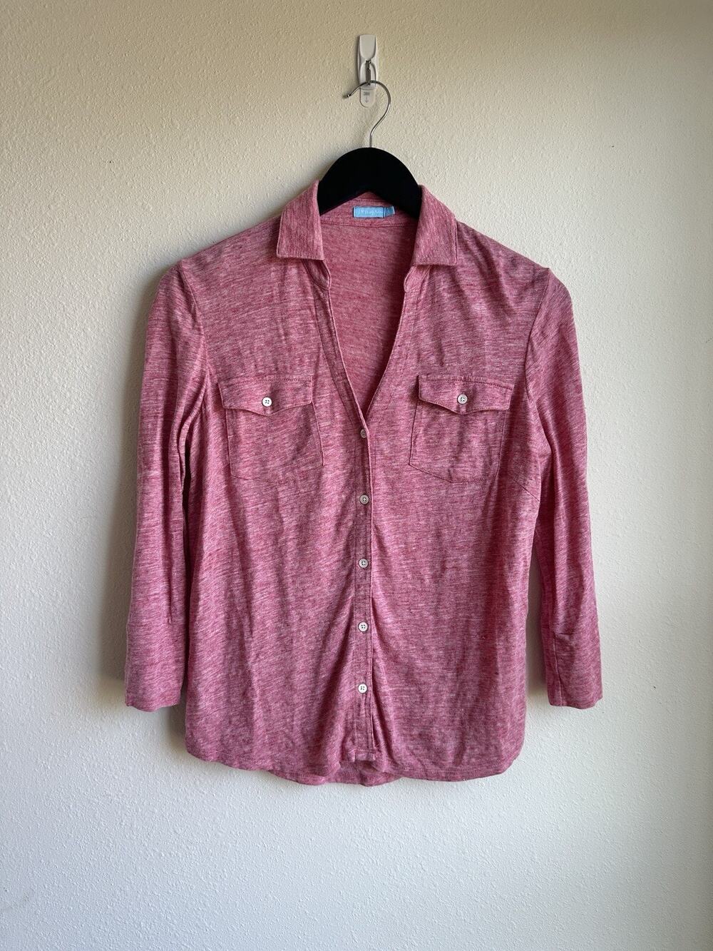 JM Collection Women's Pink Linen Button Shirt Size S Long Sleeve